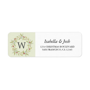 Christmas Greenery Berries Monogram Return Address Label