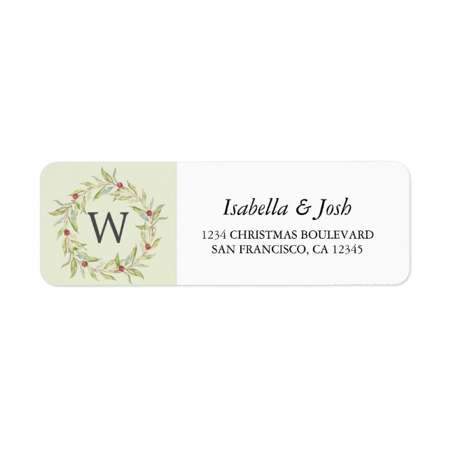 Christmas Greenery Berries Monogram Return Address Label (Front)