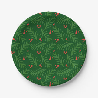 Christmas Greenery Berries Red Green Festive Mod Paper Plate