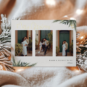 Christmas Greenery Berry Frame Photo Collage Foil Holiday Card