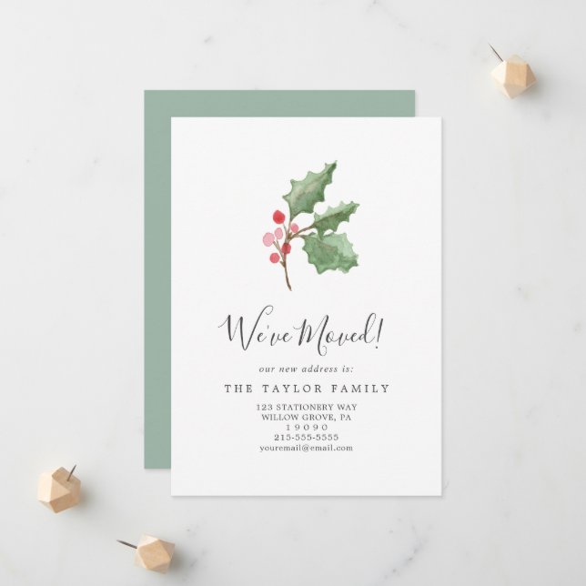 Christmas Greenery & Berry We've Moved Moving Announcement (Front/Back In Situ)