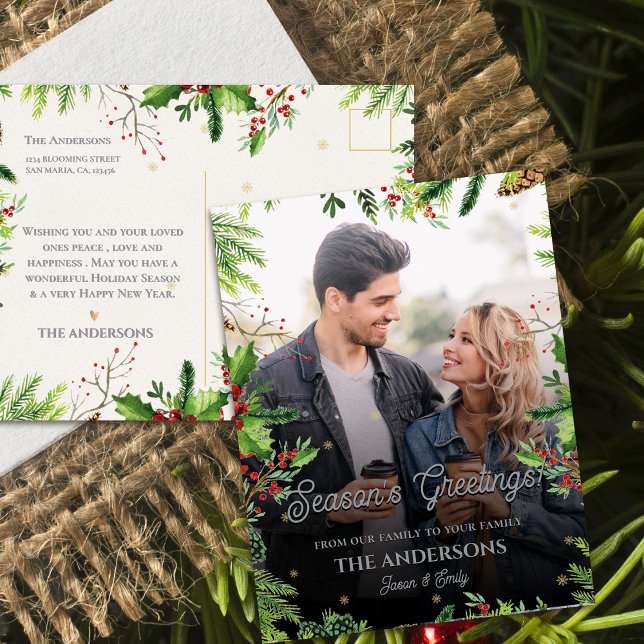 Christmas Greenery Border Season’s Greetings Photo Postcard (Christmas Greenery Border Season’s Greetings Photo Postcard)