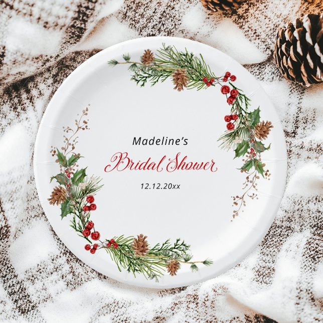 Christmas Greenery Bridal Shower  Paper Plate (Creator Uploaded)