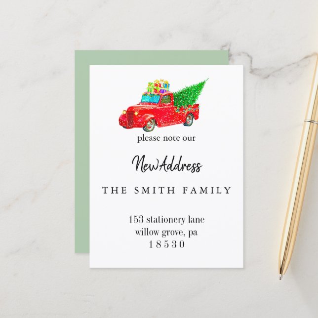 Christmas Greenery Change of Address Insert Card (Front/Back In Situ)