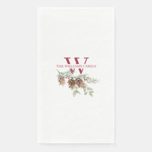 Christmas Greenery Classic Red Monogram Napkin