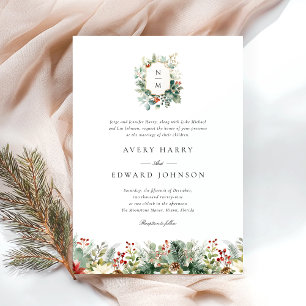 Christmas Greenery Elegant Watercolor Wedding Invitation