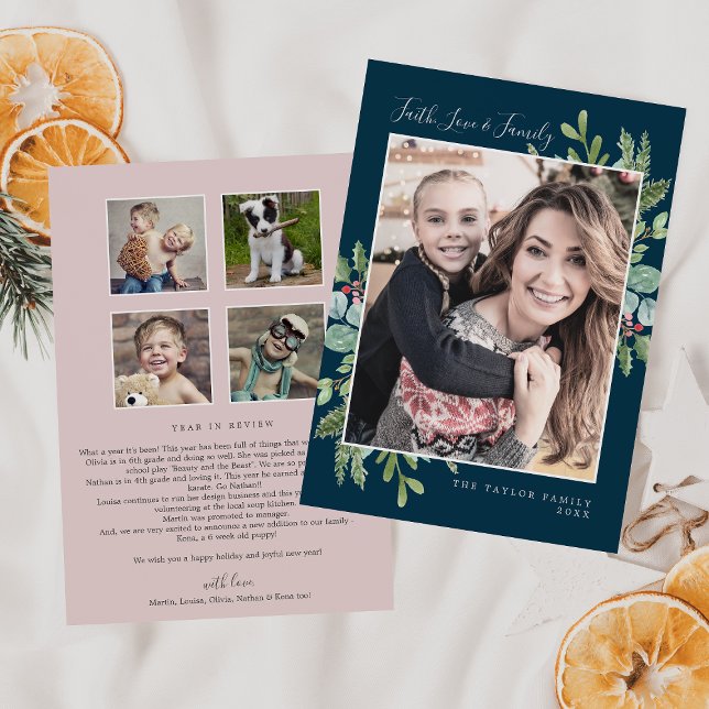 Christmas Greenery Faith Love & Family Newsletter Holiday Card (Creator Uploaded)