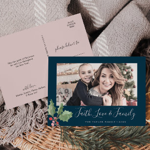 Christmas Greenery Faith Love & Family Photo Holiday Postcard