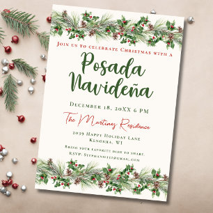 Christmas Greenery Festive Mexican Posada Navideña Invitation
