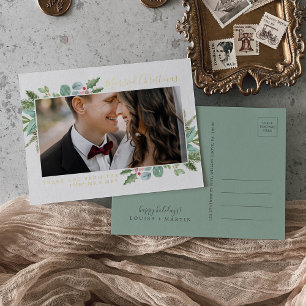 Christmas Greenery Foil Christmas Thank You Foil Holiday Postcard