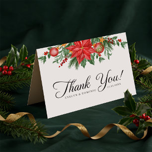 Christmas Greenery Foliage Elegant Wedding Folded Thank You Card