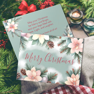 Christmas Greenery Foliage Flower and Pine Cones Holiday Card