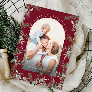 Christmas Greenery Foliage Gold Glitter Photo Holiday Card