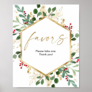 Christmas greenery gold red Baby shower favours Poster