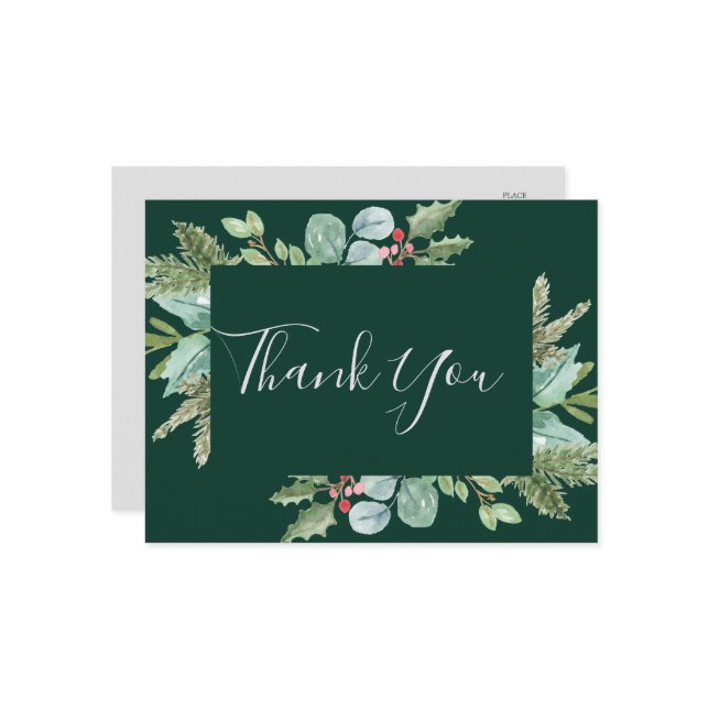 Christmas Greenery | Green Thank You Postcard (Front/Back In Situ)