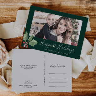 Christmas Greenery Happiest Holidays Family Photo Holiday Postcard