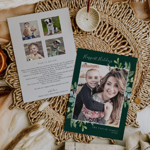 Christmas Greenery Happiest Holidays Newsletter Holiday Card