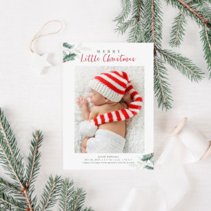 christmas greenery holiday birth announcement  postcard