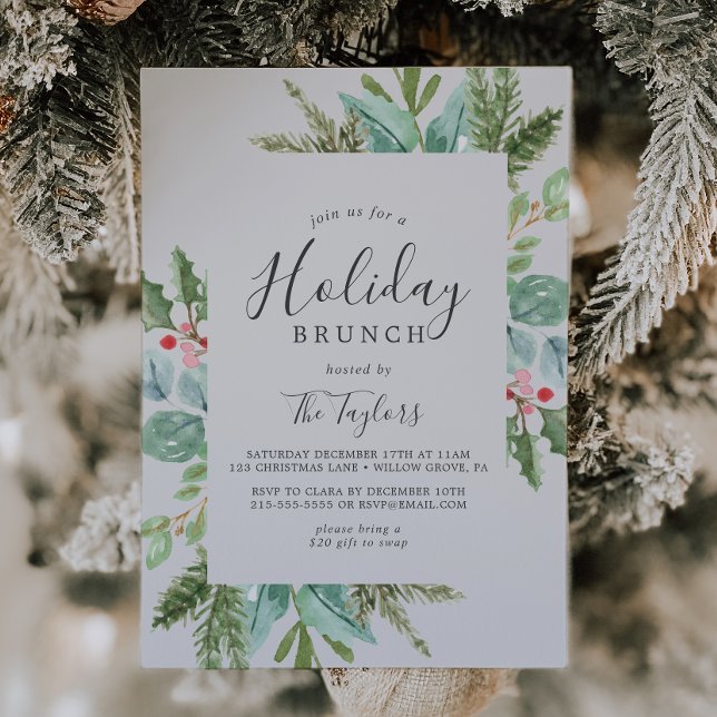 Christmas Greenery Holiday Brunch | Grey Invitation (Creator Uploaded)
