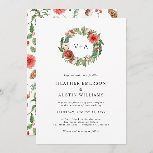 Christmas Greenery Holiday Wedding Invitation (Front/Back)