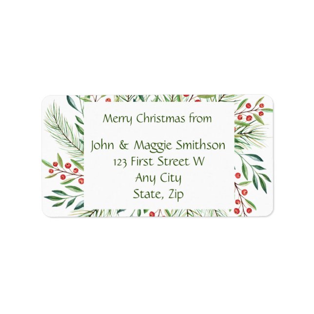 Christmas Greenery Holly Berries Custom  Label (Front)