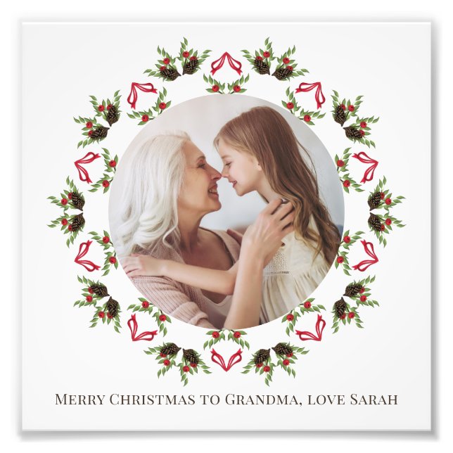 Christmas Greenery Holly Berries Foliage Wreath Photo Print (Front)