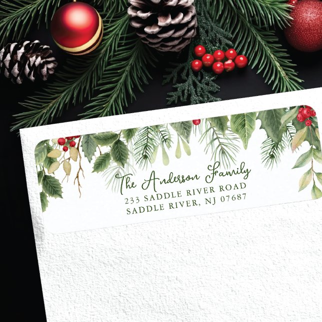 Christmas Greenery Holly & Pine Return Address Label (Creator Uploaded)
