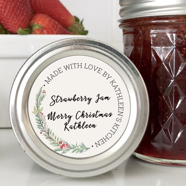 Christmas Greenery Made With Love Blank Classic Round Sticker (Christmas Greenery Made With Love Blank Classic Round Sticker)