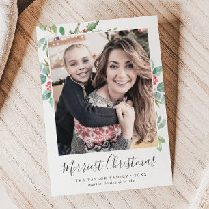 Christmas Greenery Merriest Christmas Family Photo Holiday Card