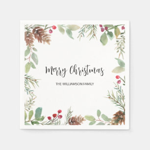 Christmas Greenery Merry Christmas Family Napkin