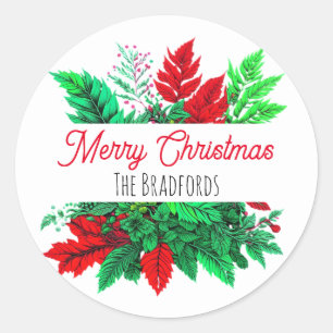 Christmas Greenery Merry Christmas Personalised Classic Round Sticker