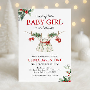 Christmas Greenery Merry Little Girl Baby Shower Invitation