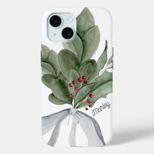 Christmas Greenery Mistletoe Personalised iPhone 15 Case