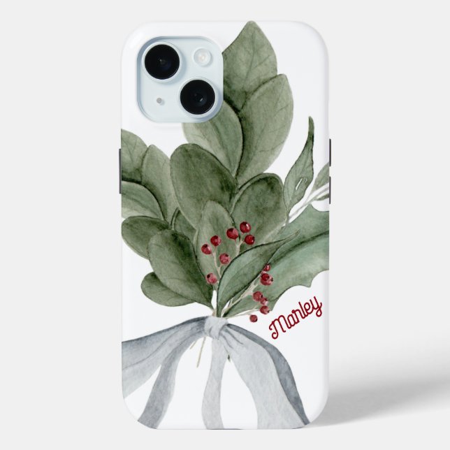 Christmas Greenery Mistletoe Personalised Script Case-Mate iPhone Case (Back)