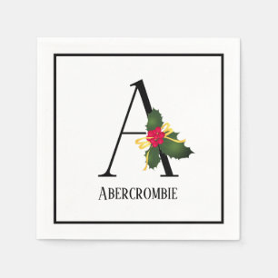 Christmas Greenery Monogram Letter A Paper Napkin