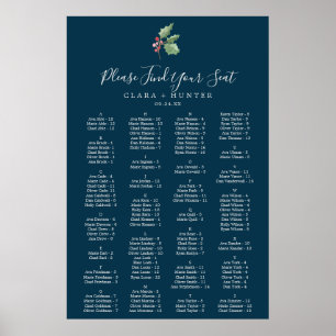 Christmas Greenery Navy Alphabetical Seating Chart
