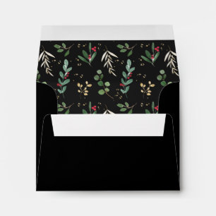 Christmas Greenery on Black   Self-Addressed RSVP Envelope