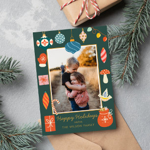 Christmas Greenery Ornament Cute Family Photo Holiday Card