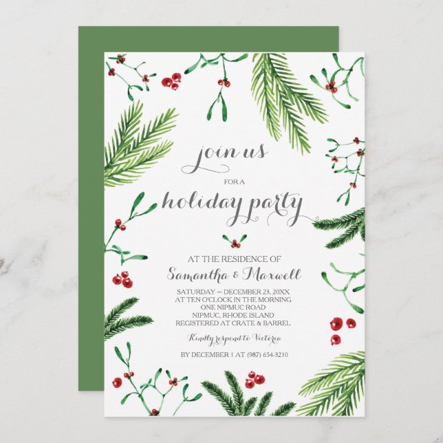 Christmas Greenery Party Invitation (Front/Back)