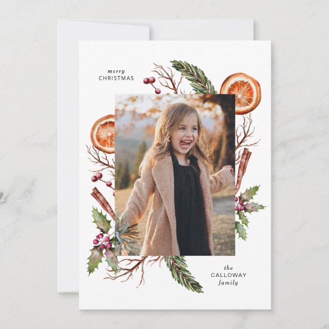 Christmas Greenery Photo Holiday Card (Front)