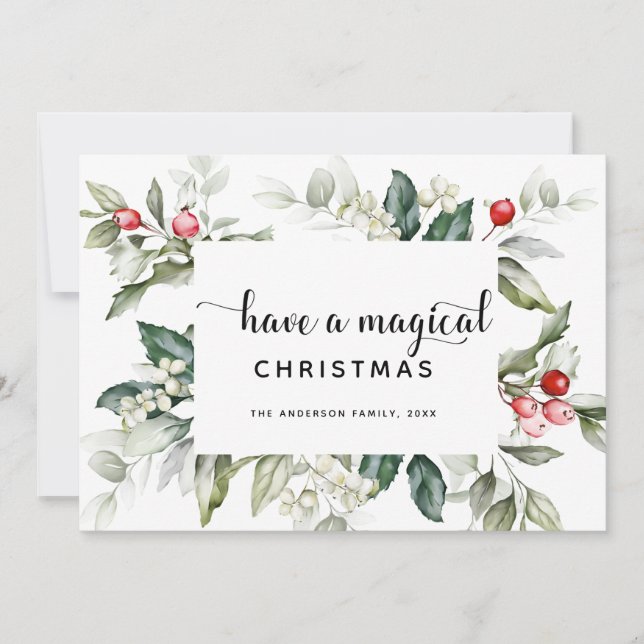 Christmas  Greenery | Red Berries Greeting Card (Front)