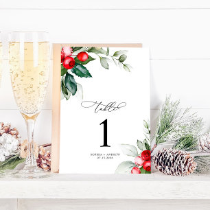 Christmas Greenery & Red Berries Table Number