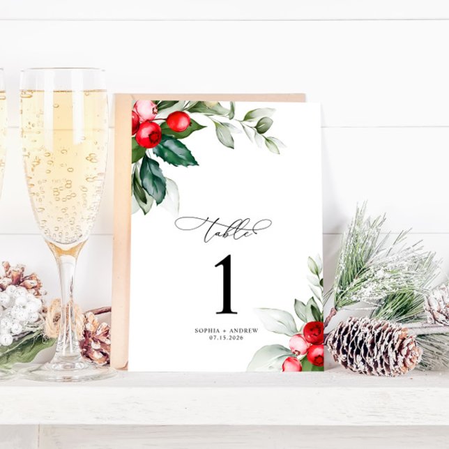Christmas Greenery & Red Berries Table Number  (Creator Uploaded)