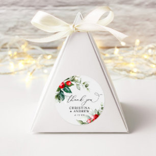 Christmas Greenery & Red Berries Wedding  Classic Round Sticker