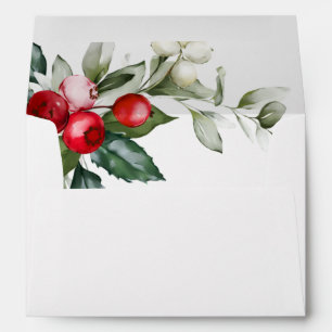 Christmas Greenery & Red Berries Wedding Envelopes