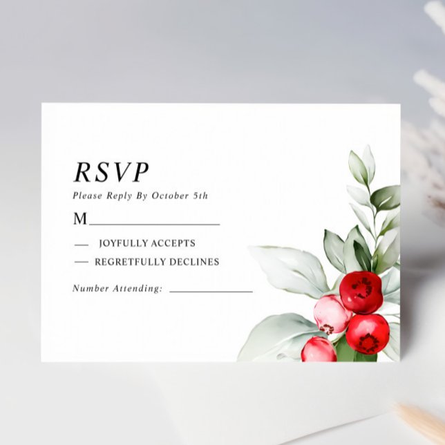 Christmas Greenery & Red Berries Wedding RSVP Card (Creator Uploaded)