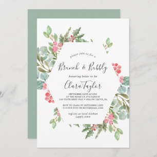 Christmas Greenery & Red Berry Brunch and Bubbly Invitation