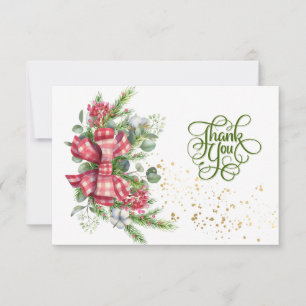 Christmas greenery, red berry Thank You Card