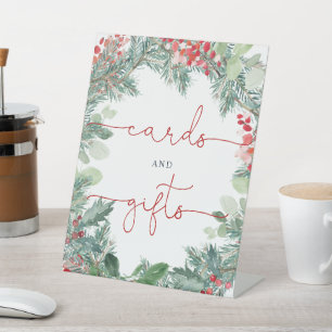 Christmas Greenery Shower Cards & Gifts Pedestal Sign