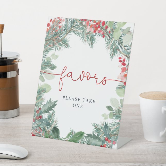 Christmas Greenery Shower Favours Pedestal Sign (In SItu)